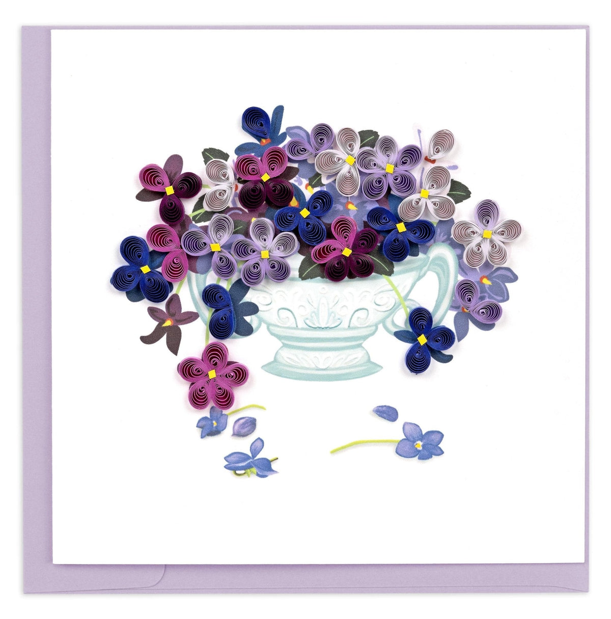 Carte de vœux bouquet de violettes en papier roulé