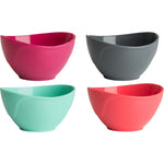 Quatre bols à pincer Trudeau en silicone fuchsia, gris, menthe et corail
