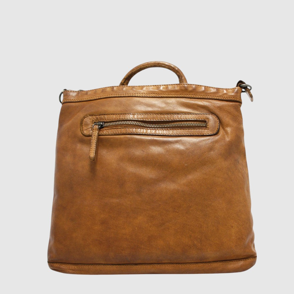 Sac à dos convertible Amalia en cuir The Trend, tan, vue face