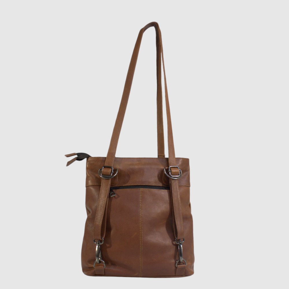 Sac à dos convertible en cuir Hunt, tan, vue dos