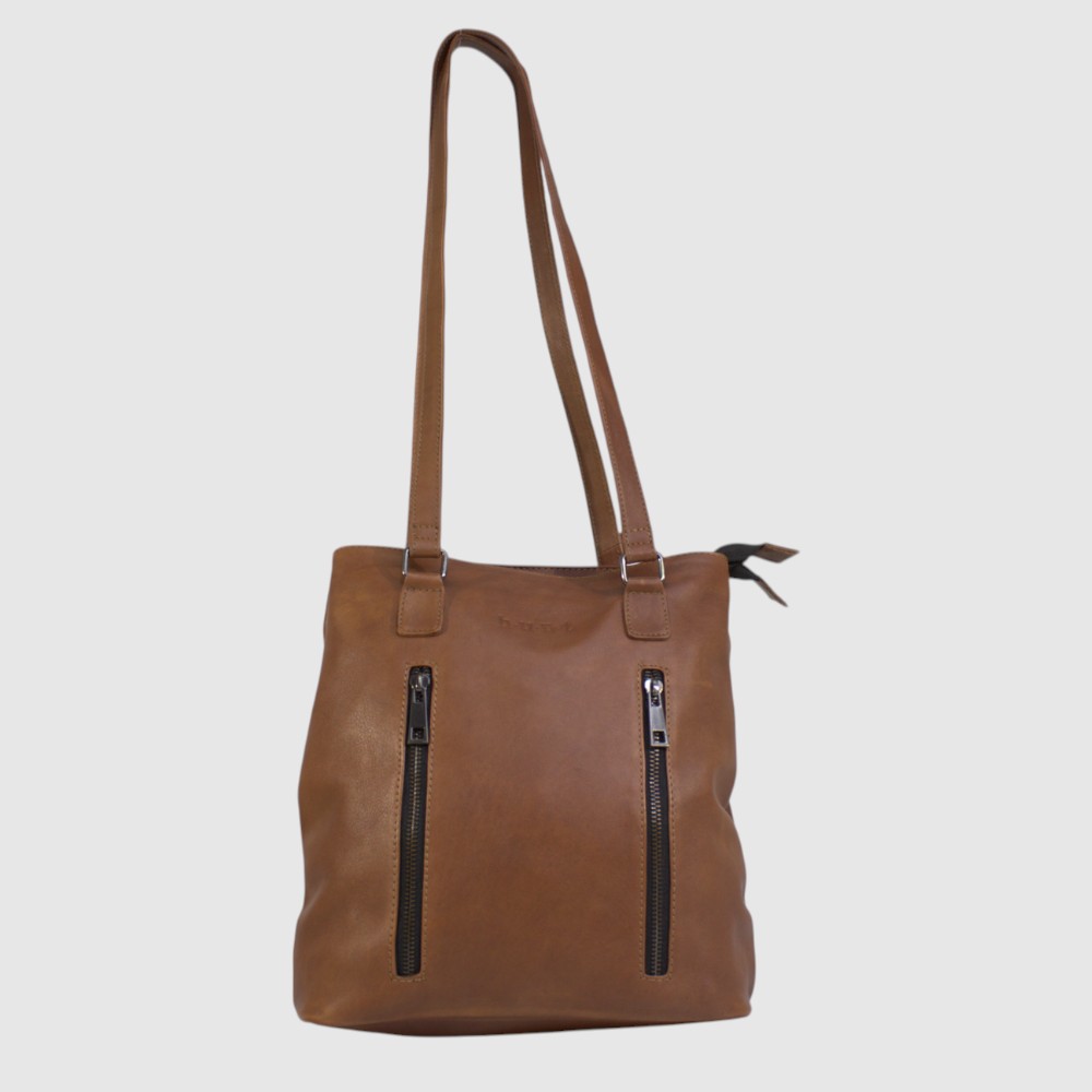 Sac à dos convertible en cuir Hunt, tan, vue face