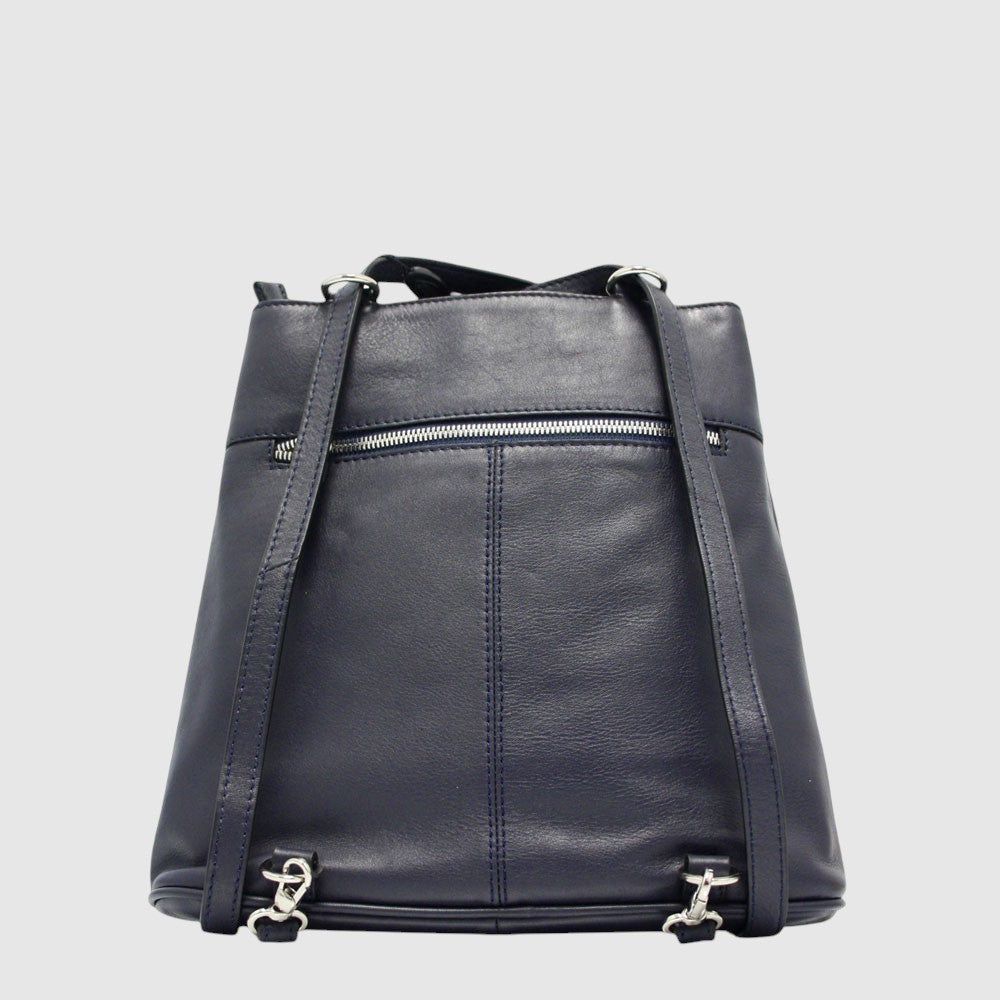 Sac à dos convertible en cuir The Trend – Format mince, marine, vue dos