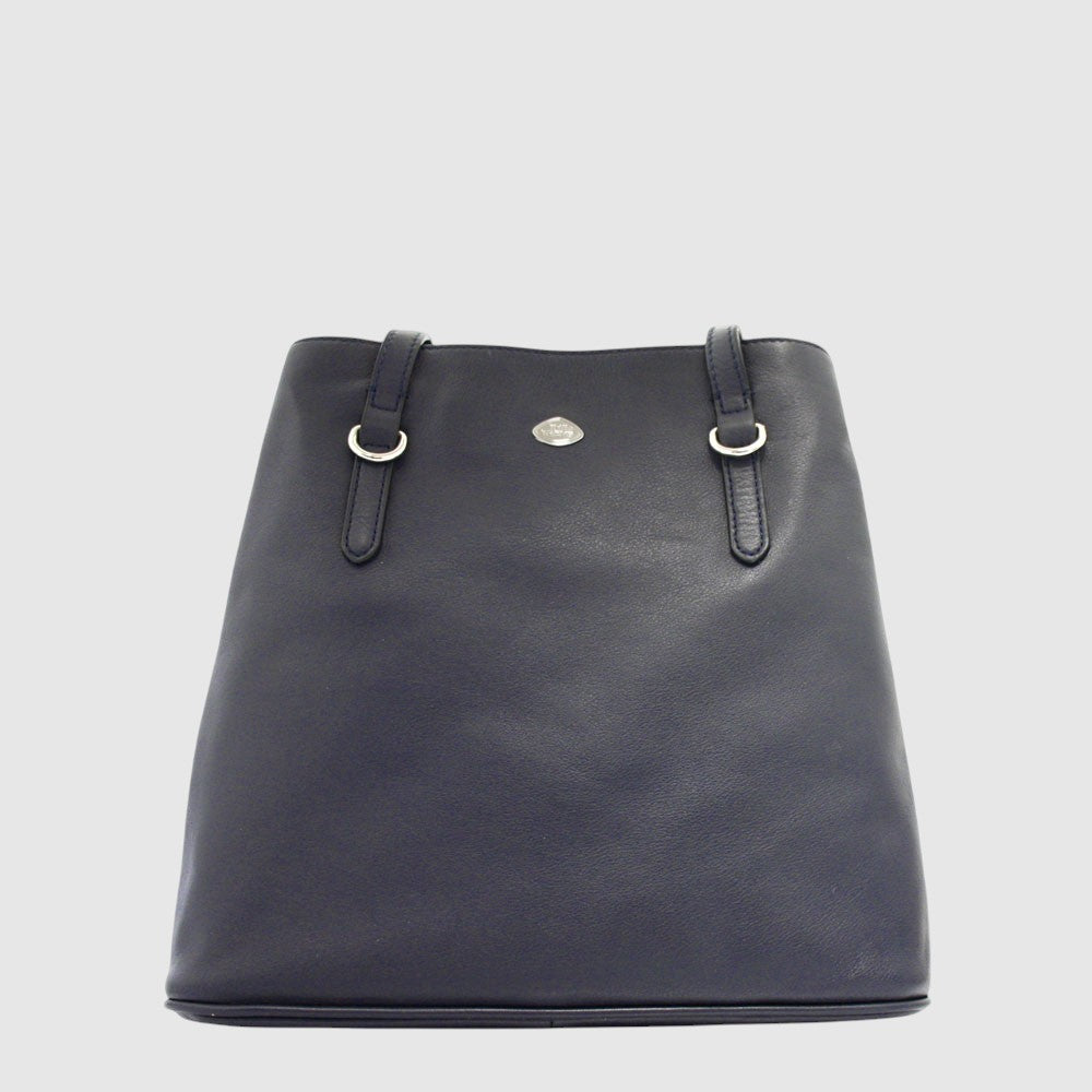 Sac à dos convertible en cuir The Trend – Format mince, marine, vue face