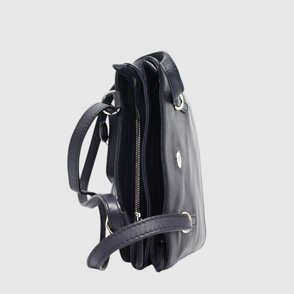 Sac à dos convertible en cuir The Trend – Format mince, marine, vue ouverture