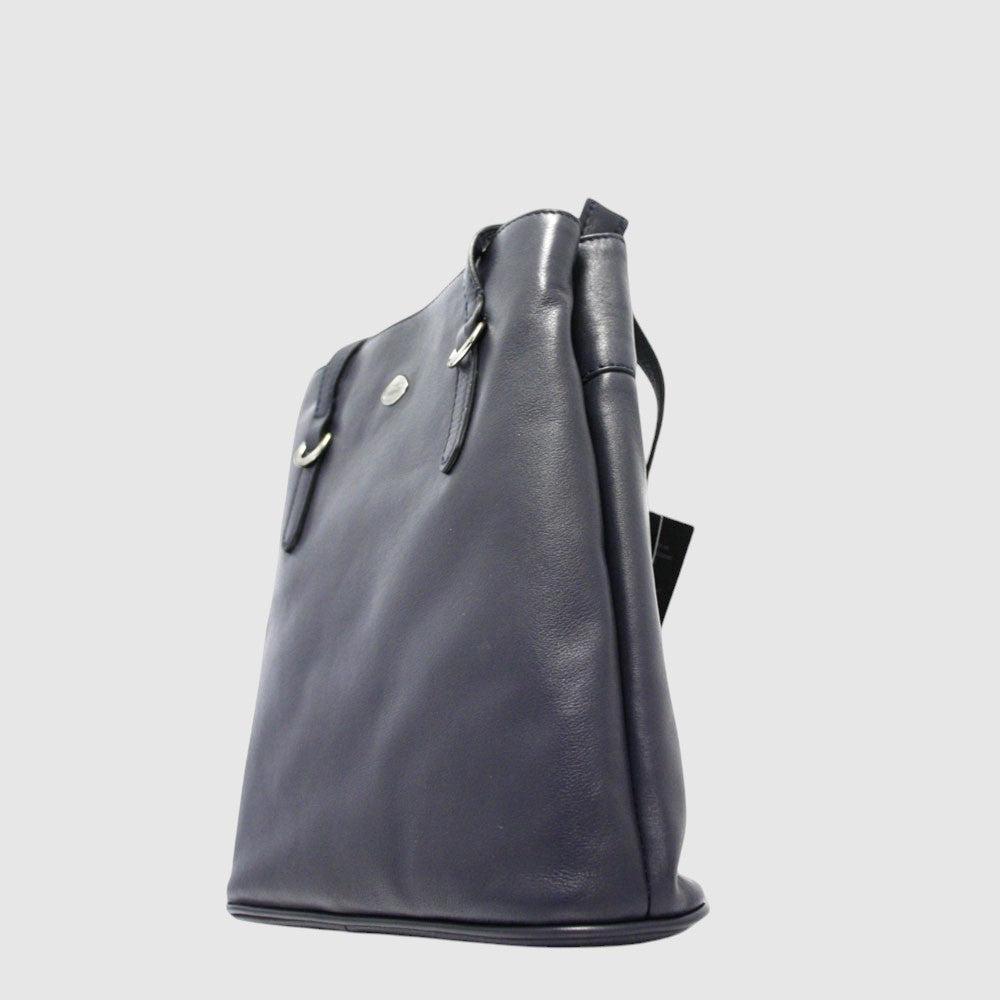 Sac à dos convertible en cuir The Trend – Format mince, marine, vue profil