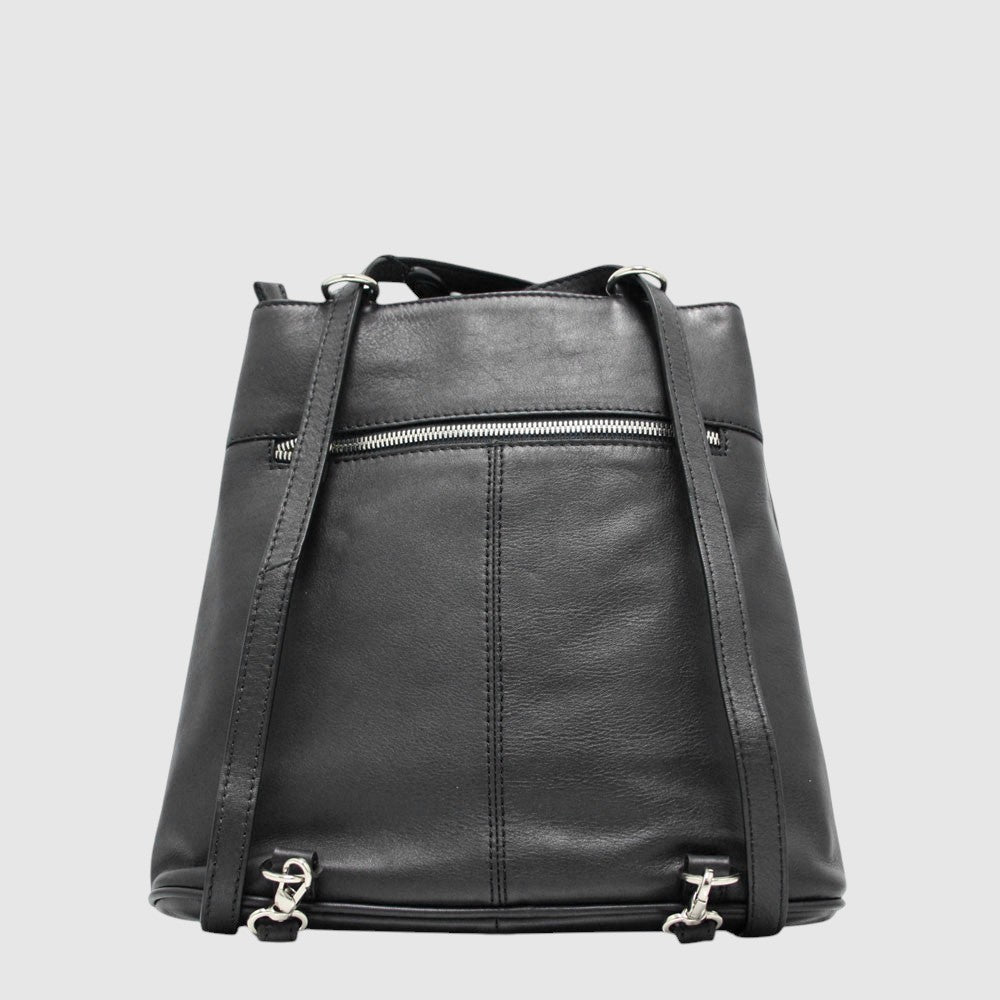 Sac à dos convertible en cuir The Trend – Format mince, noir, vue dos