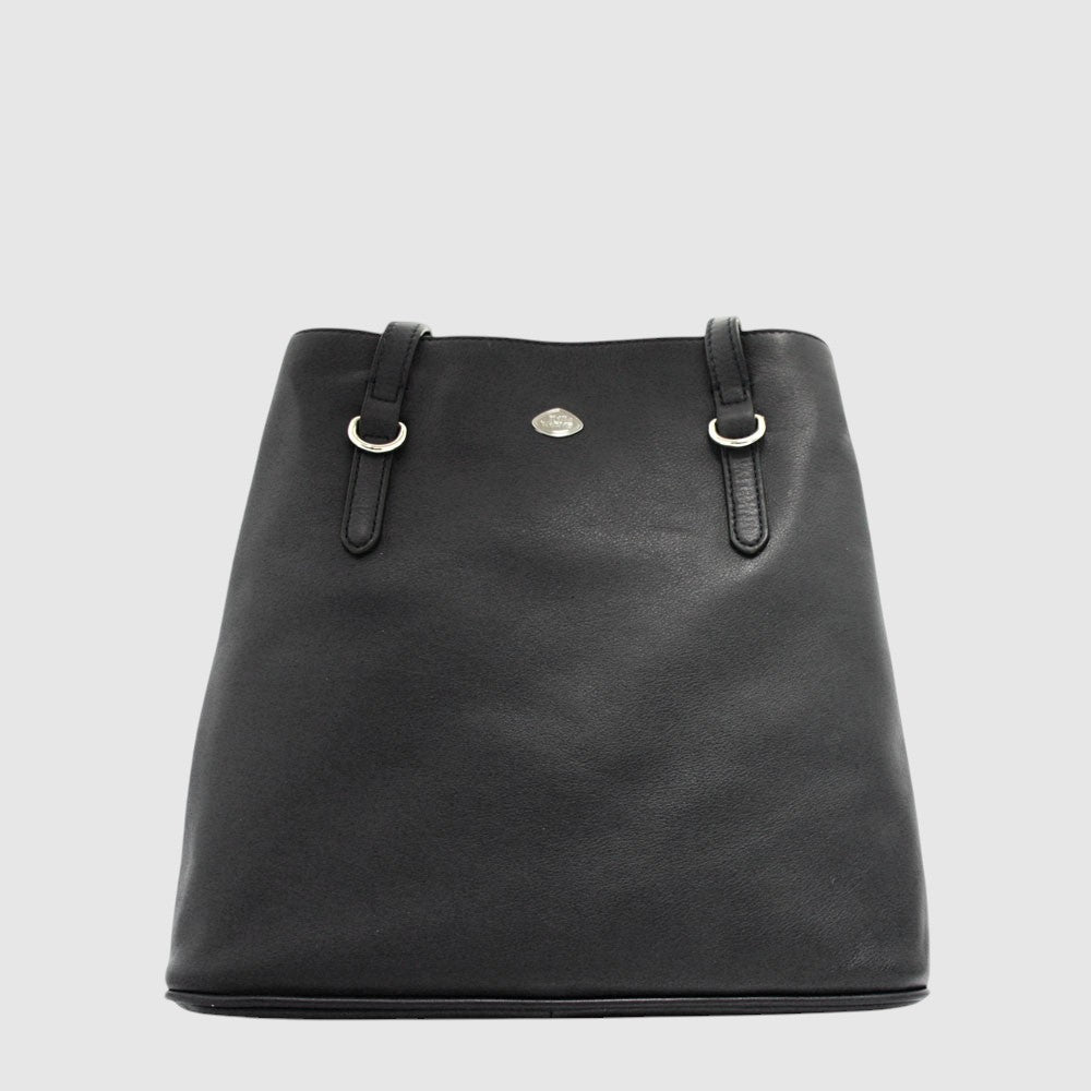 Sac à dos convertible en cuir The Trend – Format mince, noir, vue face