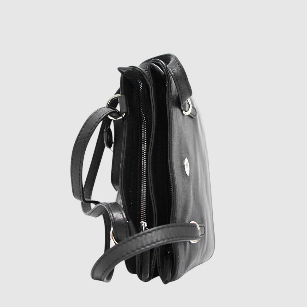 Sac à dos convertible en cuir The Trend – Format mince, noir, vue ouverture
