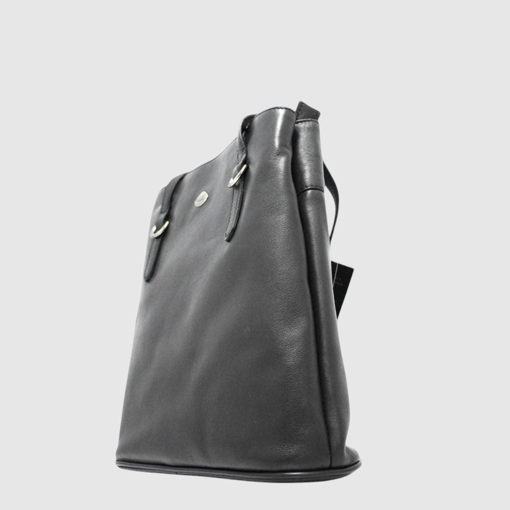 Sac à dos convertible en cuir The Trend – Format mince, noir, vue profil