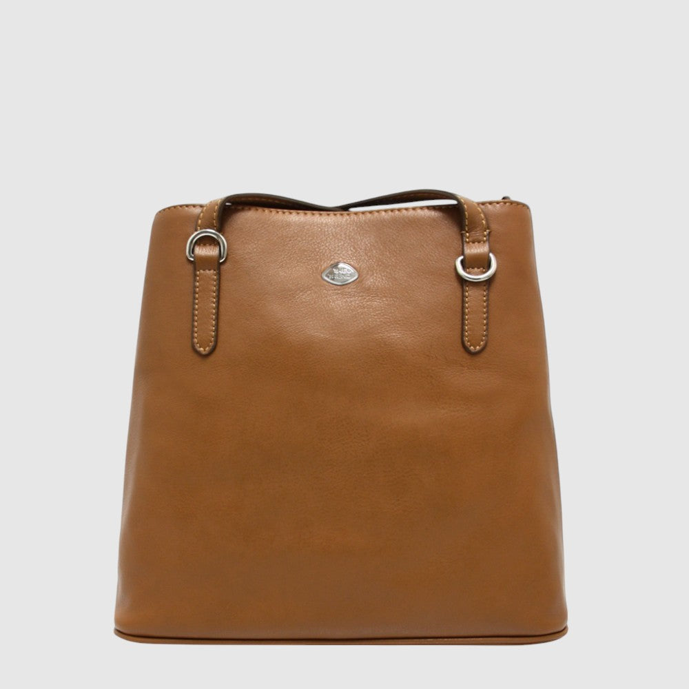 Sac à dos convertible en cuir The Trend – Format mince, tan, vue face