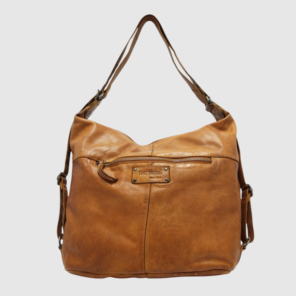 Sac à dos convertible en cuir The Trend – Poches avant, tan, vue dos