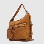 Sac à dos convertible en cuir The Trend – Poches avant, tan, vue trois-quarts