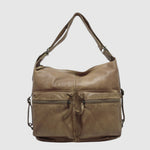 Sac à dos convertible en cuir The Trend – Poches avant, taupe, vue face