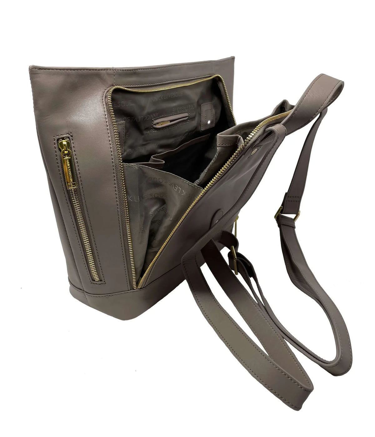 Sac à dos Lore en cuir taupe – intérieur