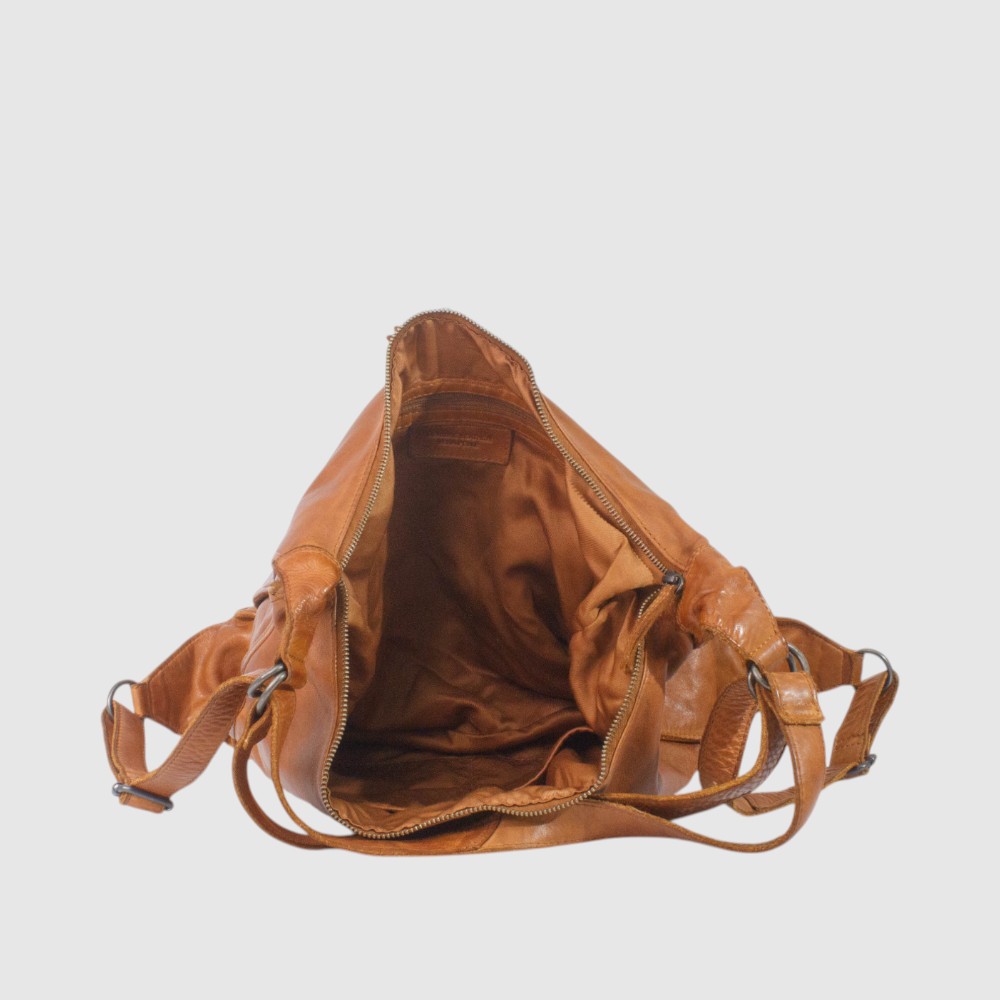 Sac à main convertible Brunello en cuir vintage The Trend, tan, vue intérieur