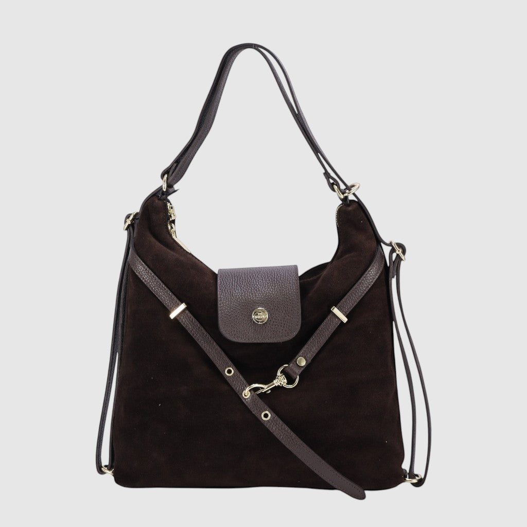 Sac à main convertible Casanova en suède The Trend, brun foncé, vue face