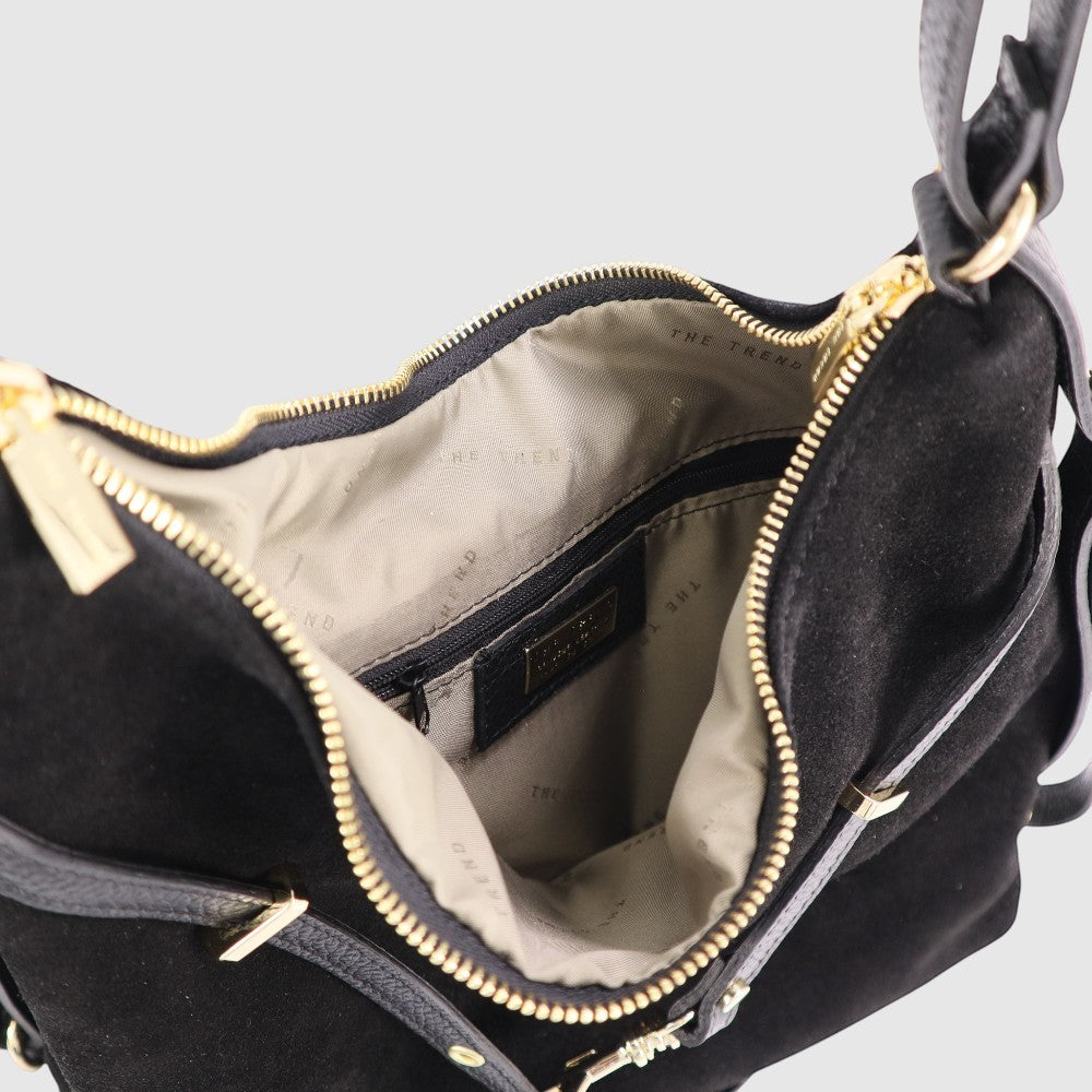 Sac à main convertible Casanova en suède The Trend, noir, vue intérieur