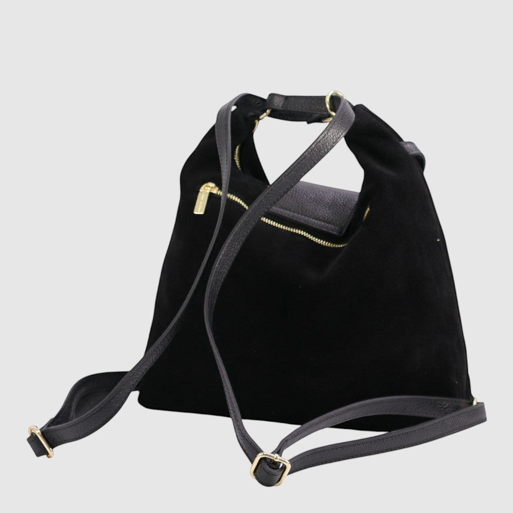 Sac à main convertible Casanova en suède The Trend, noir, vue sangles du sac à dos