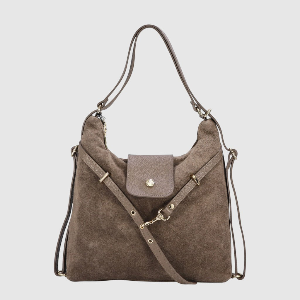 Sac à main convertible Casanova en suède The Trend, taupe, vue face