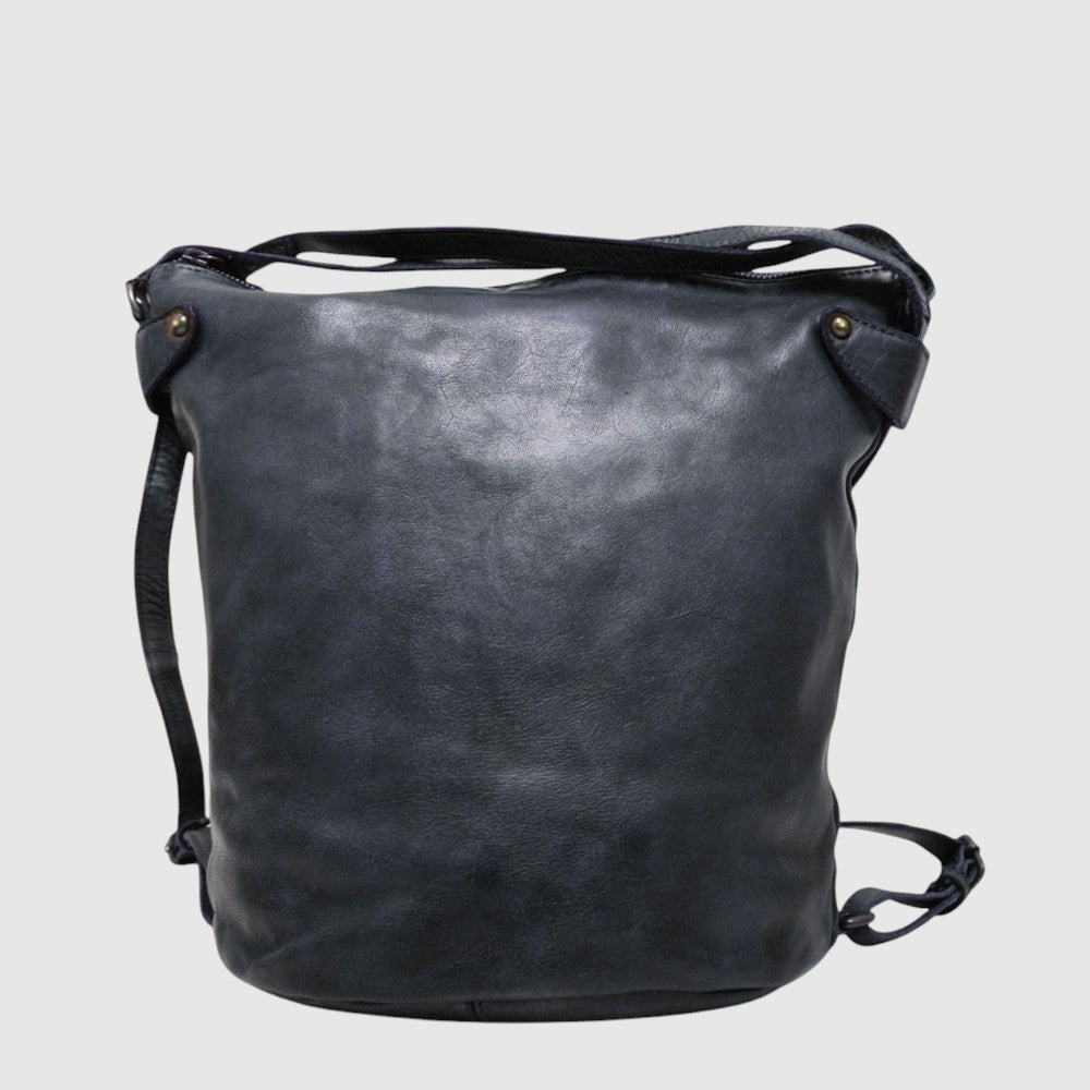 Sac à main convertible en cuir italien The Trend – Bleu denim, bleu denim, vue de face