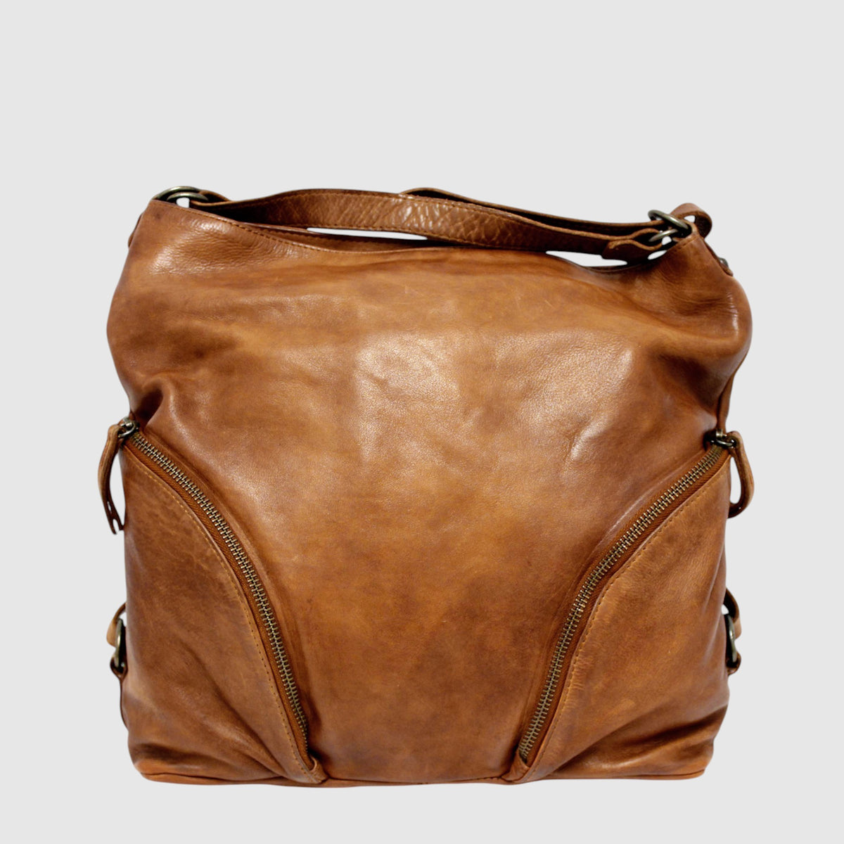 Sac à main convertible en cuir italien The Trend – Grand format, tan, vue de face