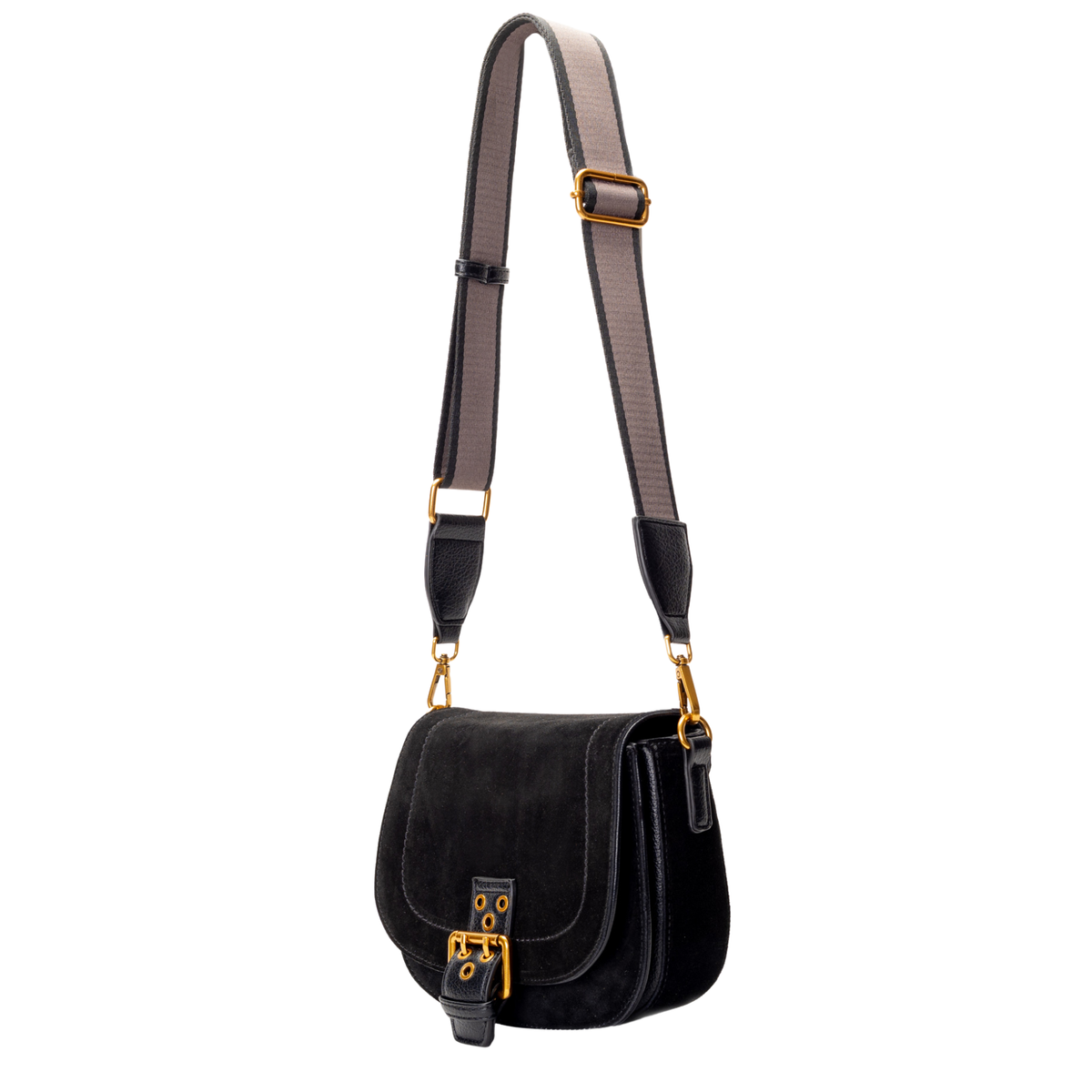 Sac à bandoulière Kylie en simili-suède Miss Caprice noir, vue de profil