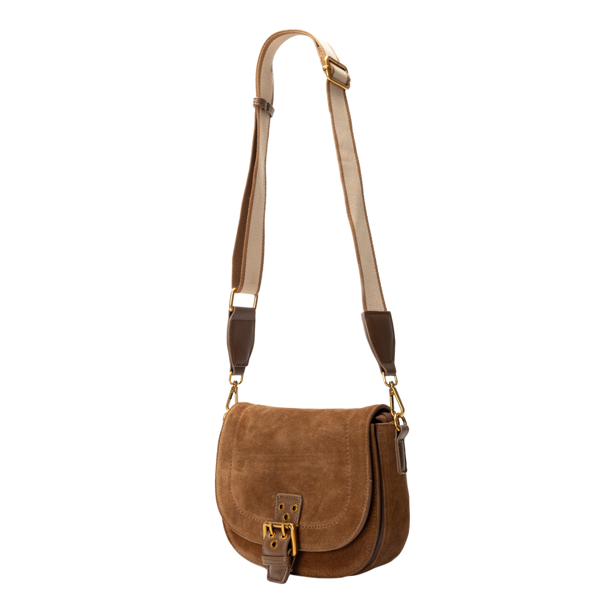 Sac à bandoulière Kylie en simili-suède Miss Caprice sable, vue de profil