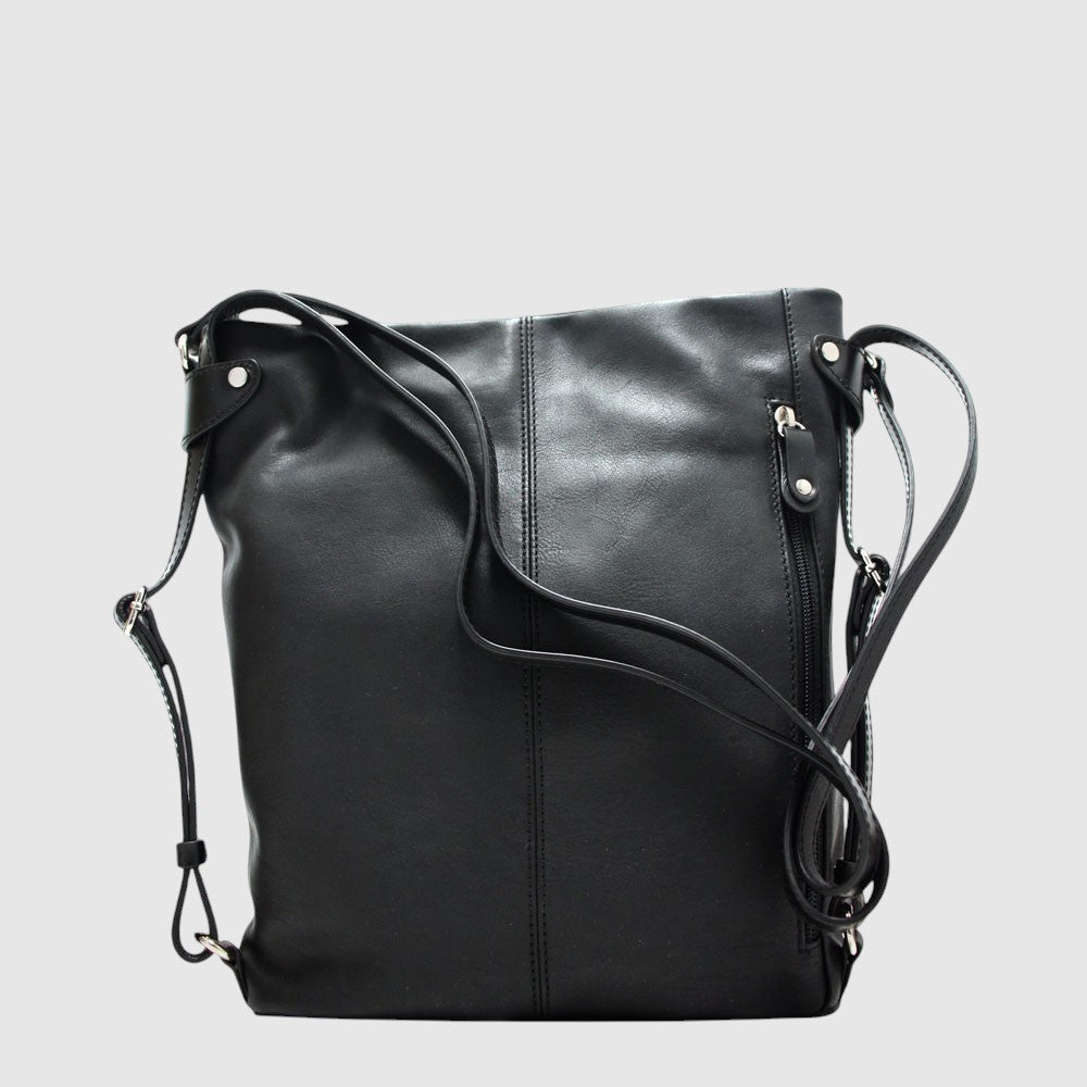 Sac convertible en cuir italien The Trend – Deux compartiments, noir, vue dos