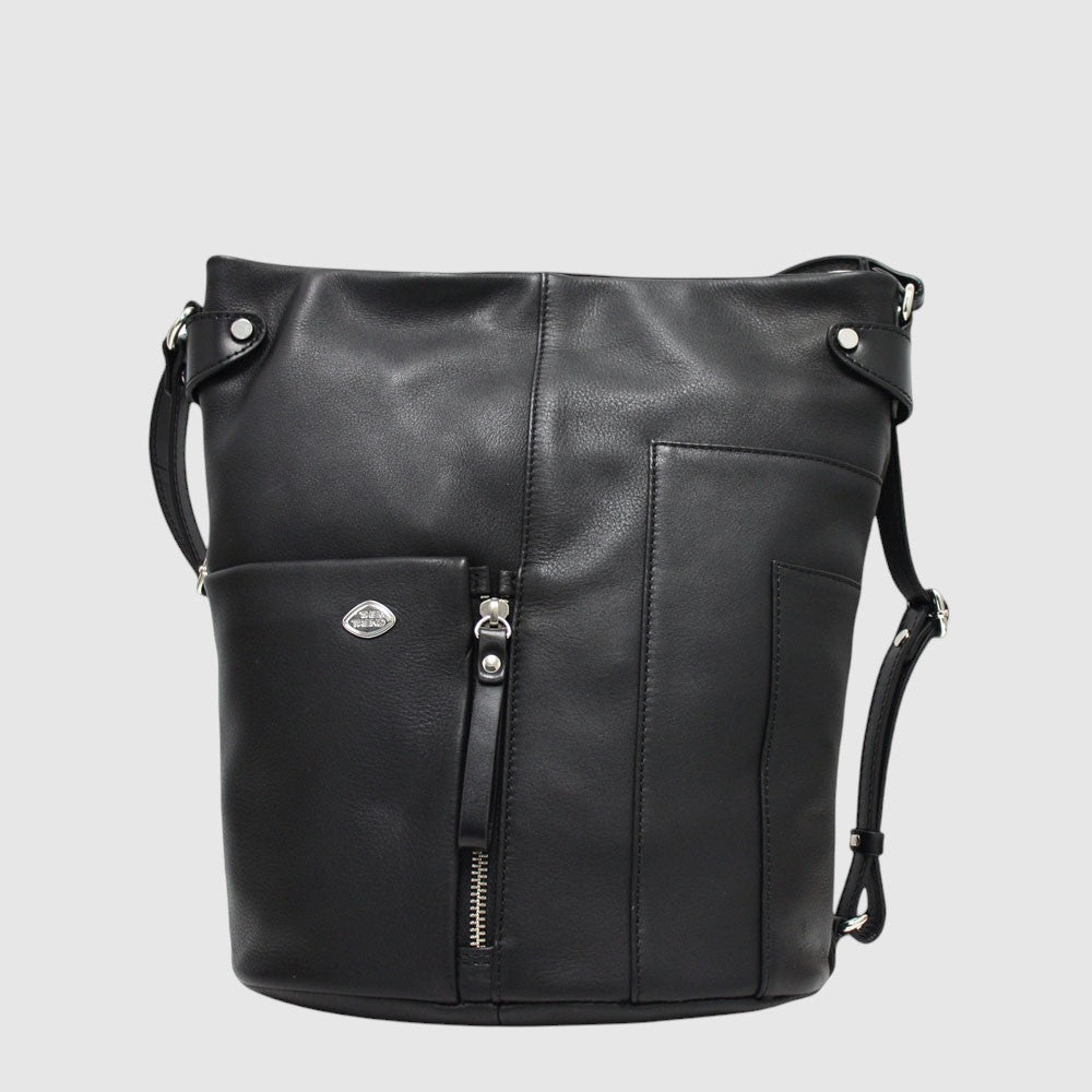 Sac convertible en cuir italien The Trend – Deux compartiments, noir, vue face