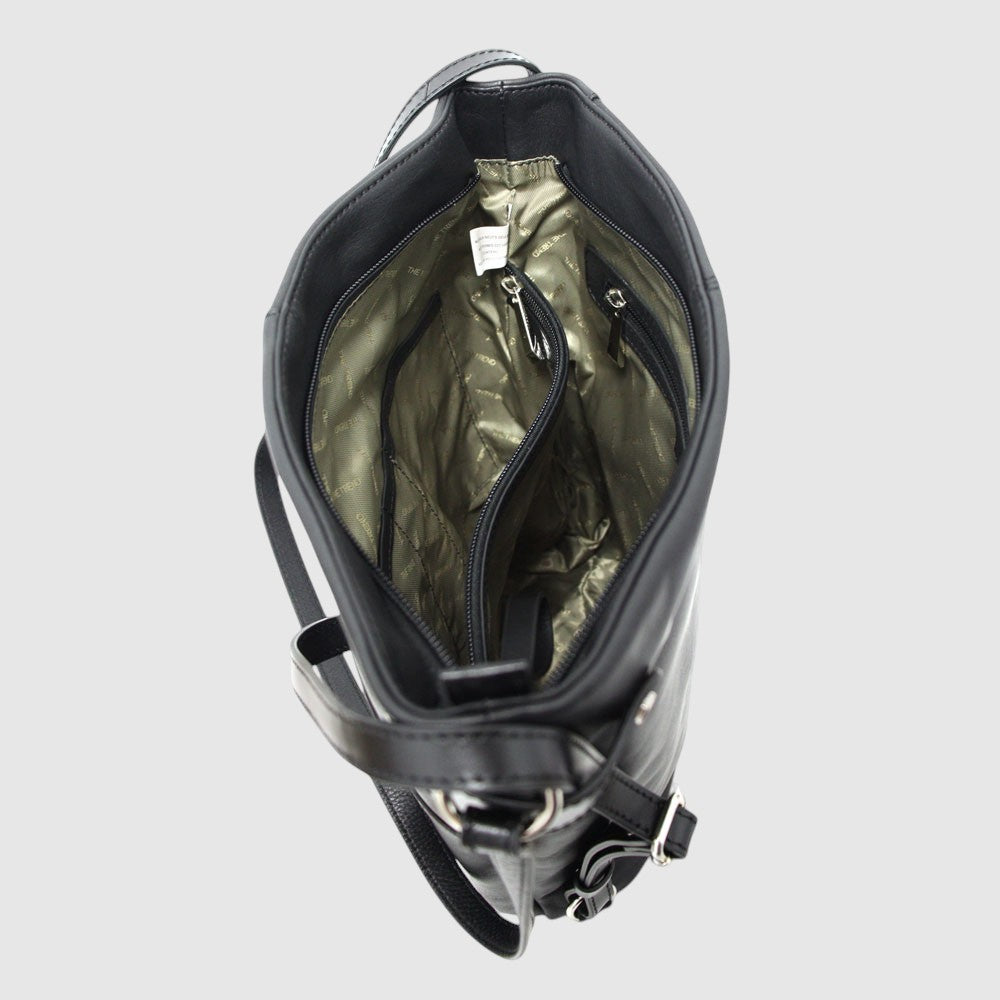 Sac convertible en cuir italien The Trend – Deux compartiments, noir, vue intérieur