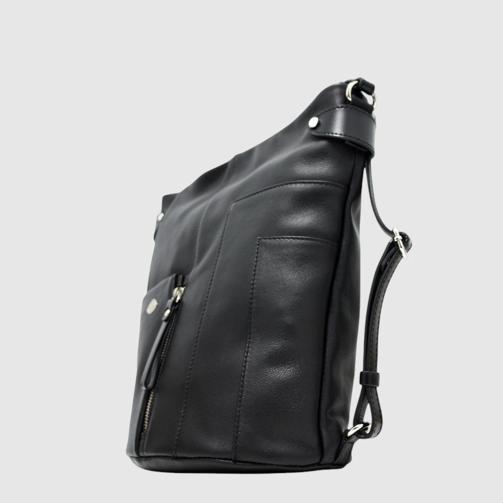 Sac convertible en cuir italien The Trend – Deux compartiments, noir, vue profil