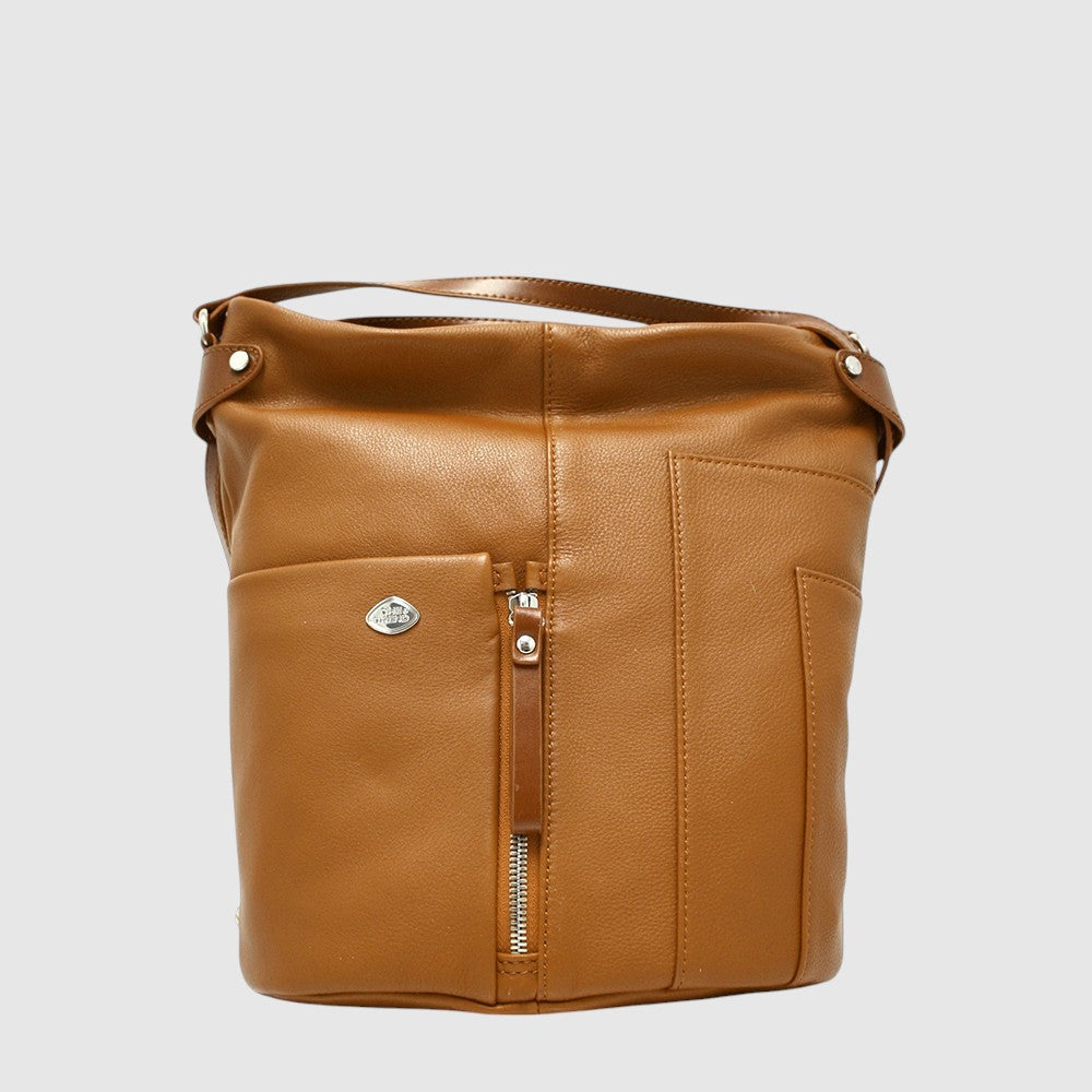 Sac convertible en cuir italien The Trend – Deux compartiments, tan, vue face