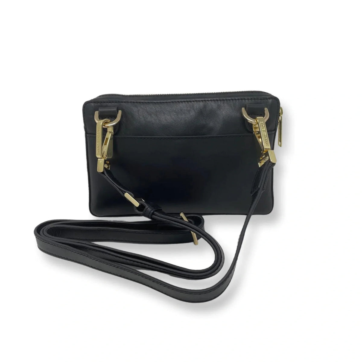 Sac Annie en cuir noir, vue arrière et bandoulière