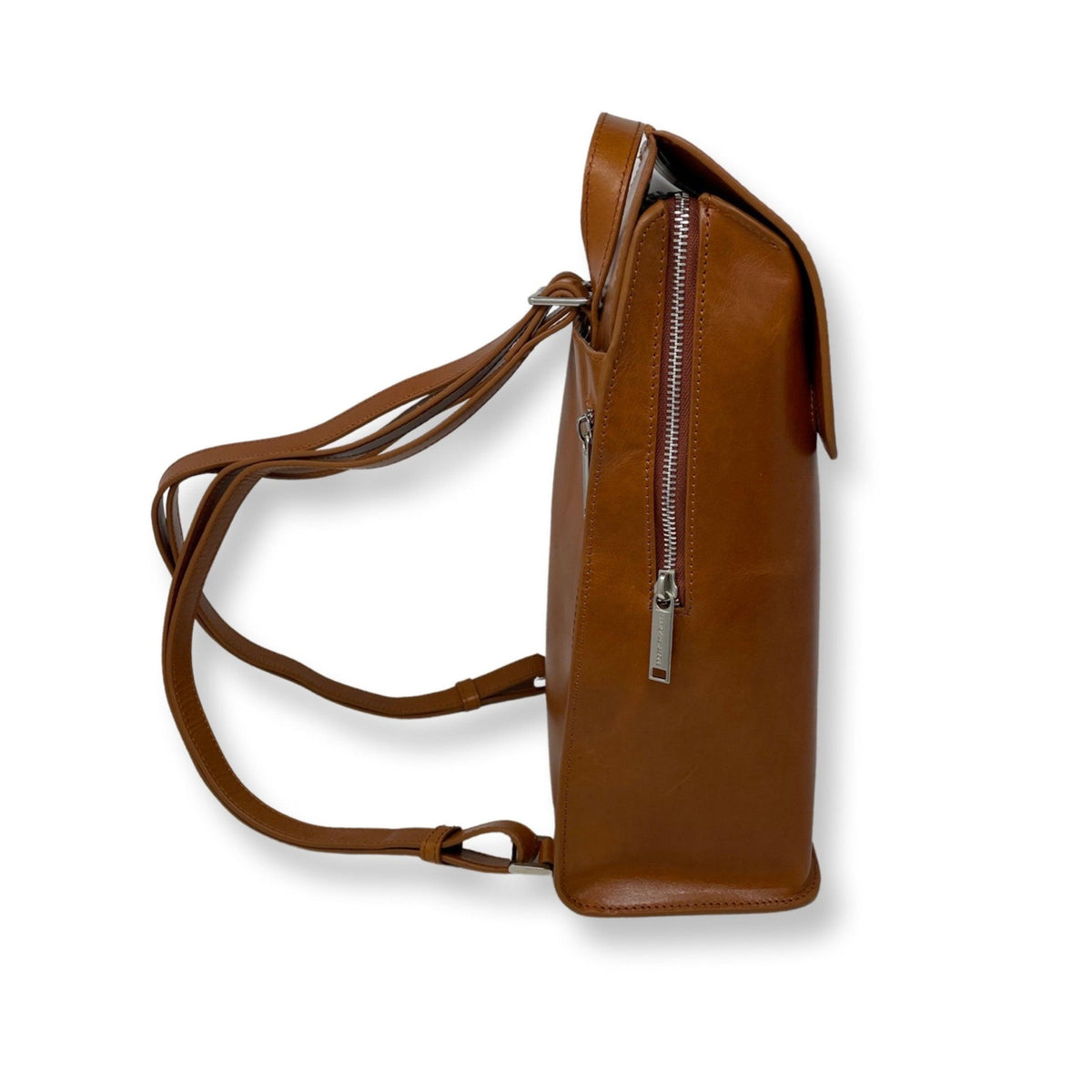 Sac à dos Antoinette en cuir cognac, vue de côté