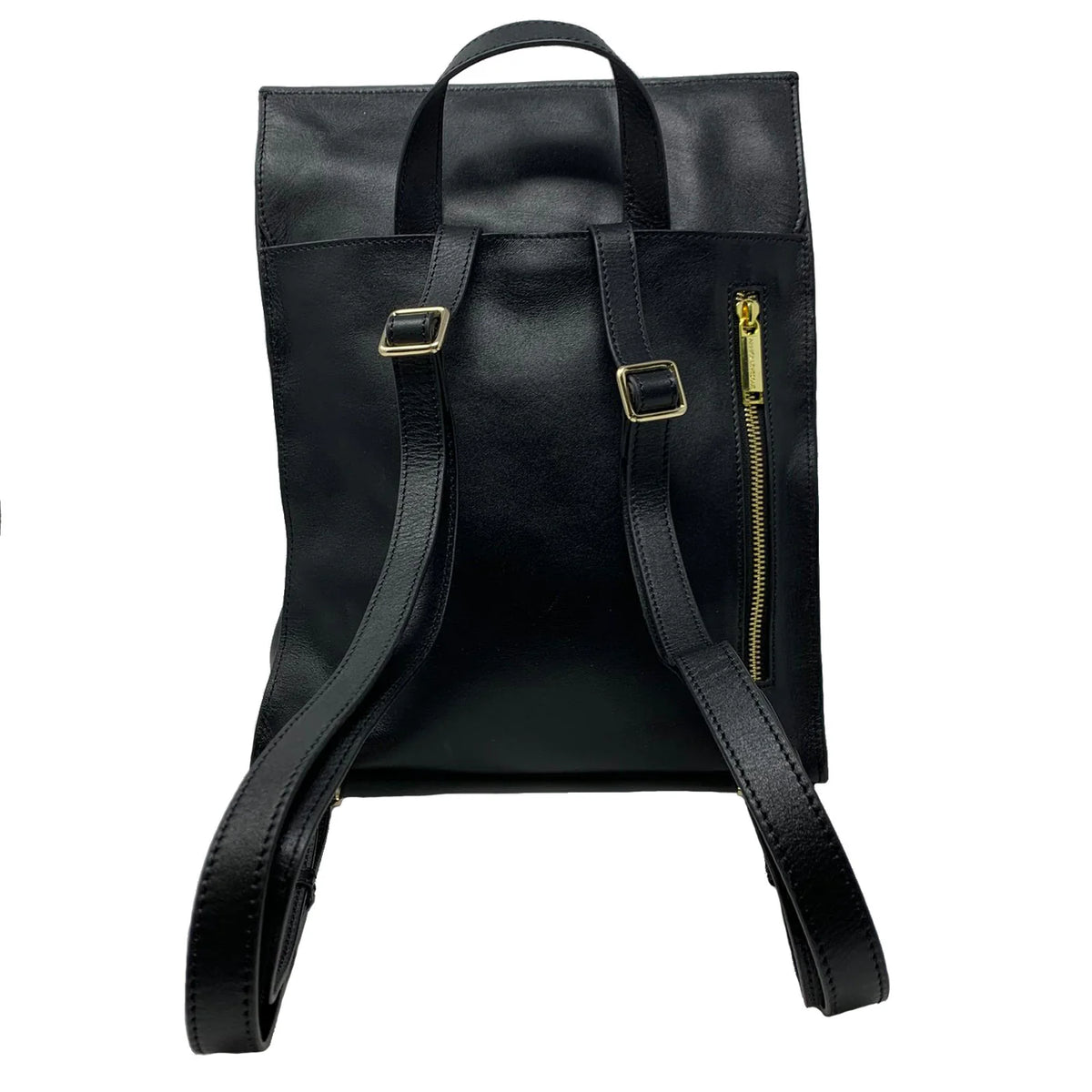 Sac à dos Antoinette en cuir noir, vue arrière et bretelles