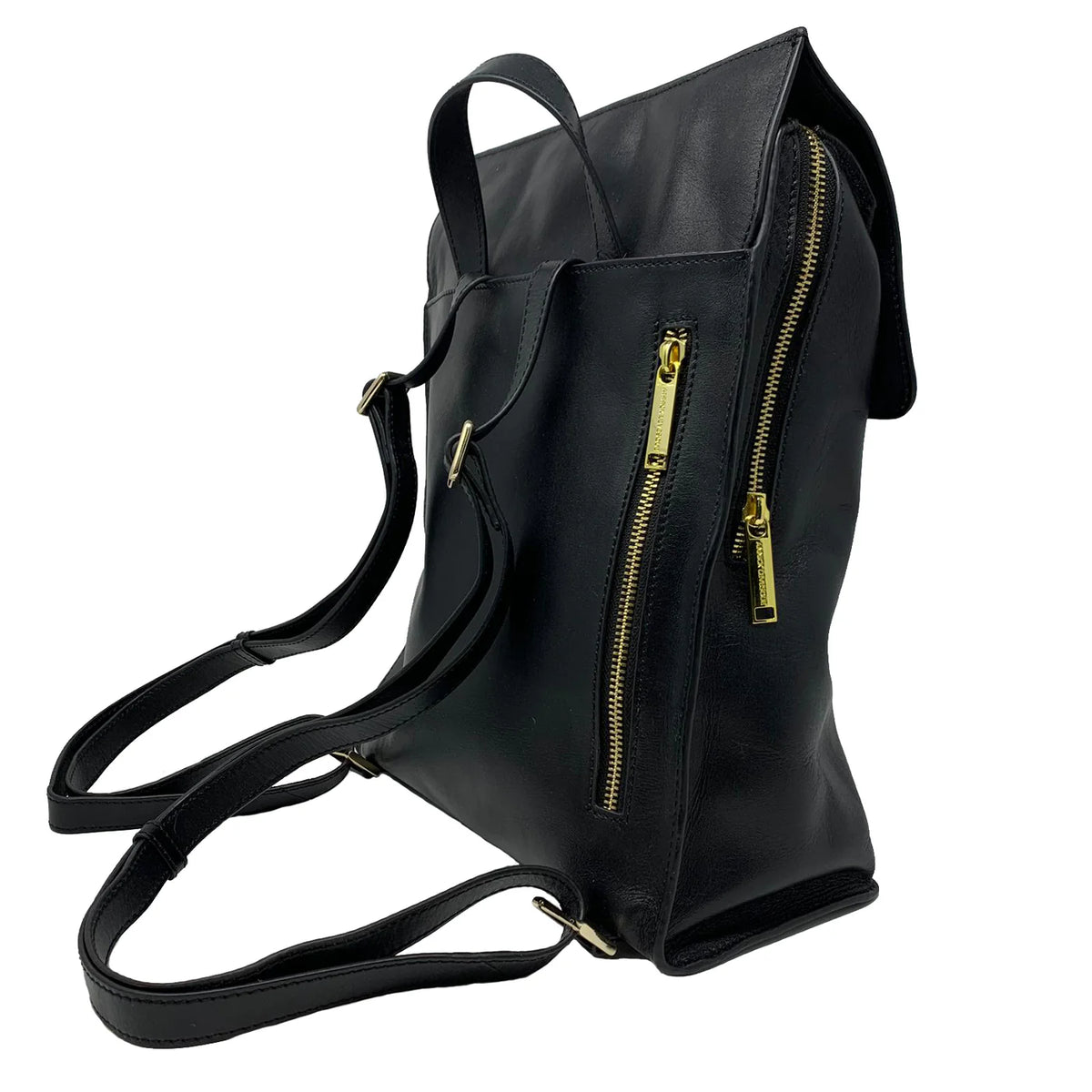 Sac à dos Antoinette en cuir noir, vue arrière de trois quarts