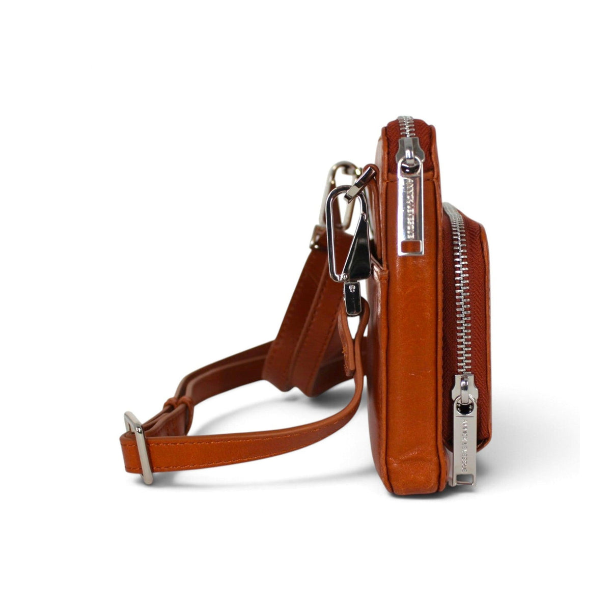 Sac portefeuille Carmen en cuir cognac, vue de profil