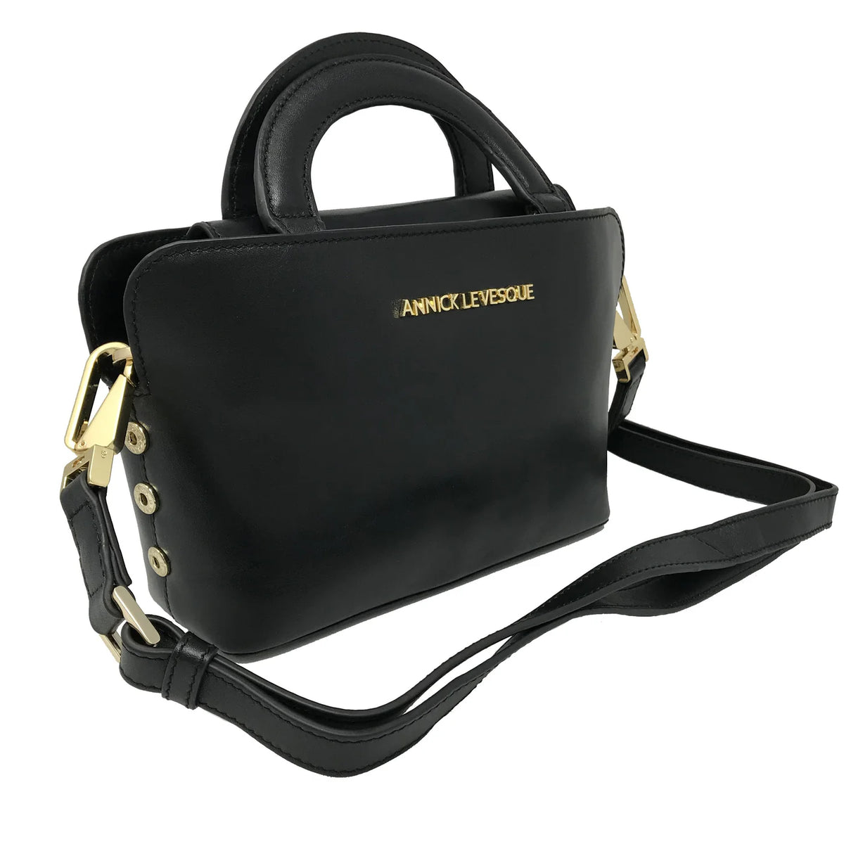 Sac Clarence en cuir noir, vue de trois quarts
