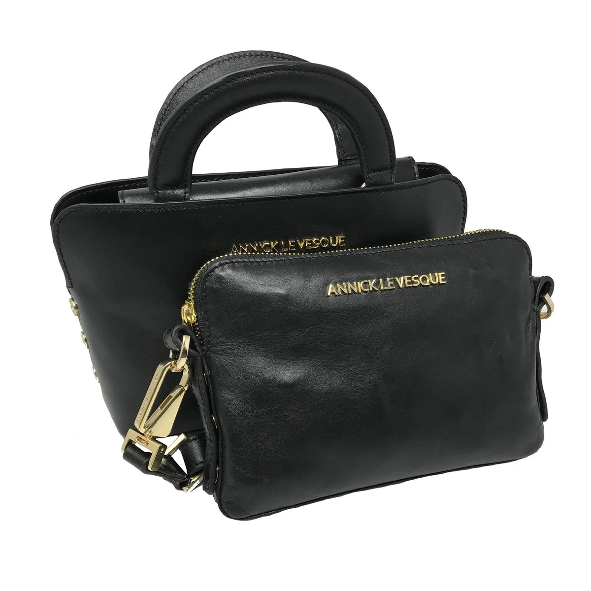 Sac Clarence en cuir noir, sac et pochette amovible