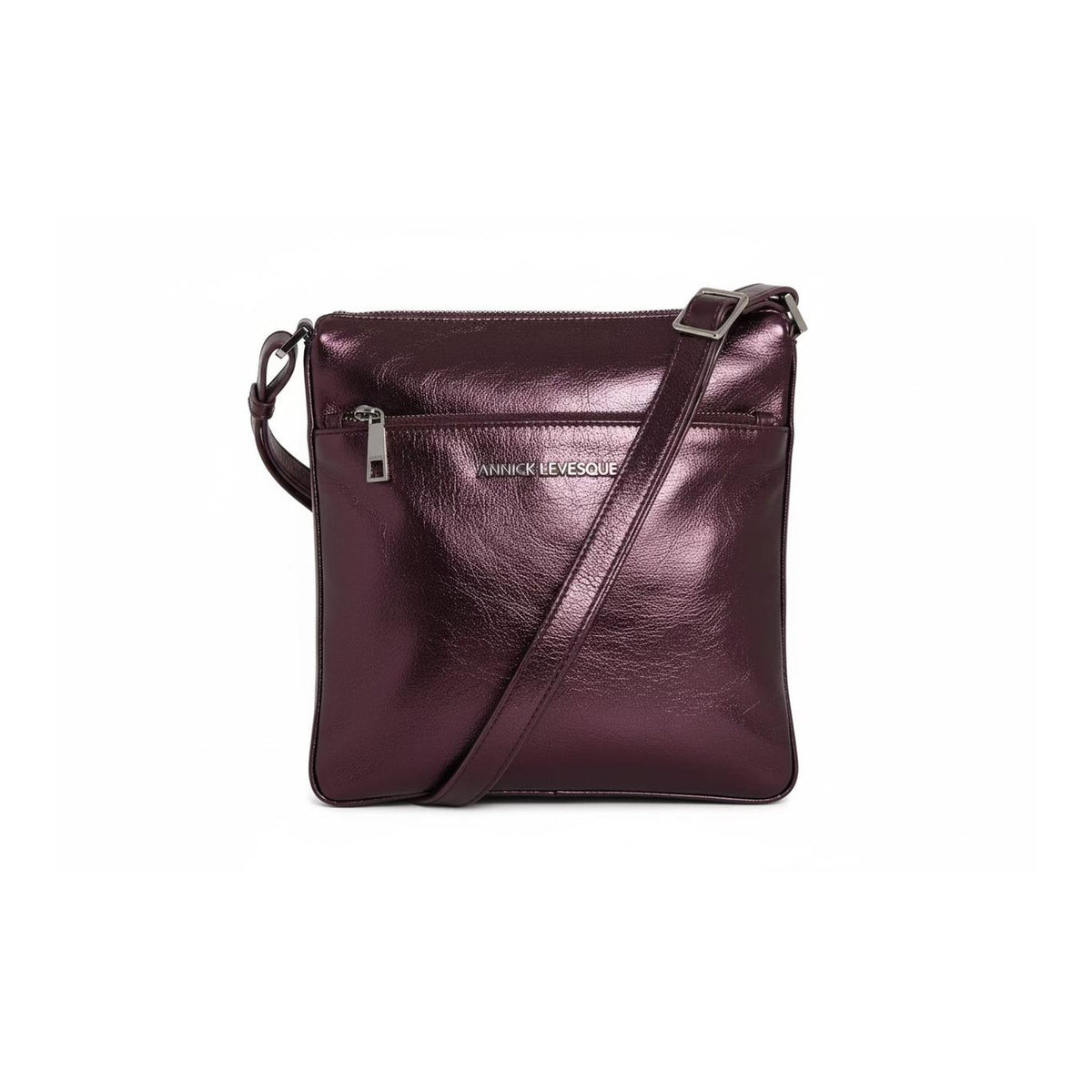 Sac à bandoulière Gisèle en cuir aubergine, vue du produit