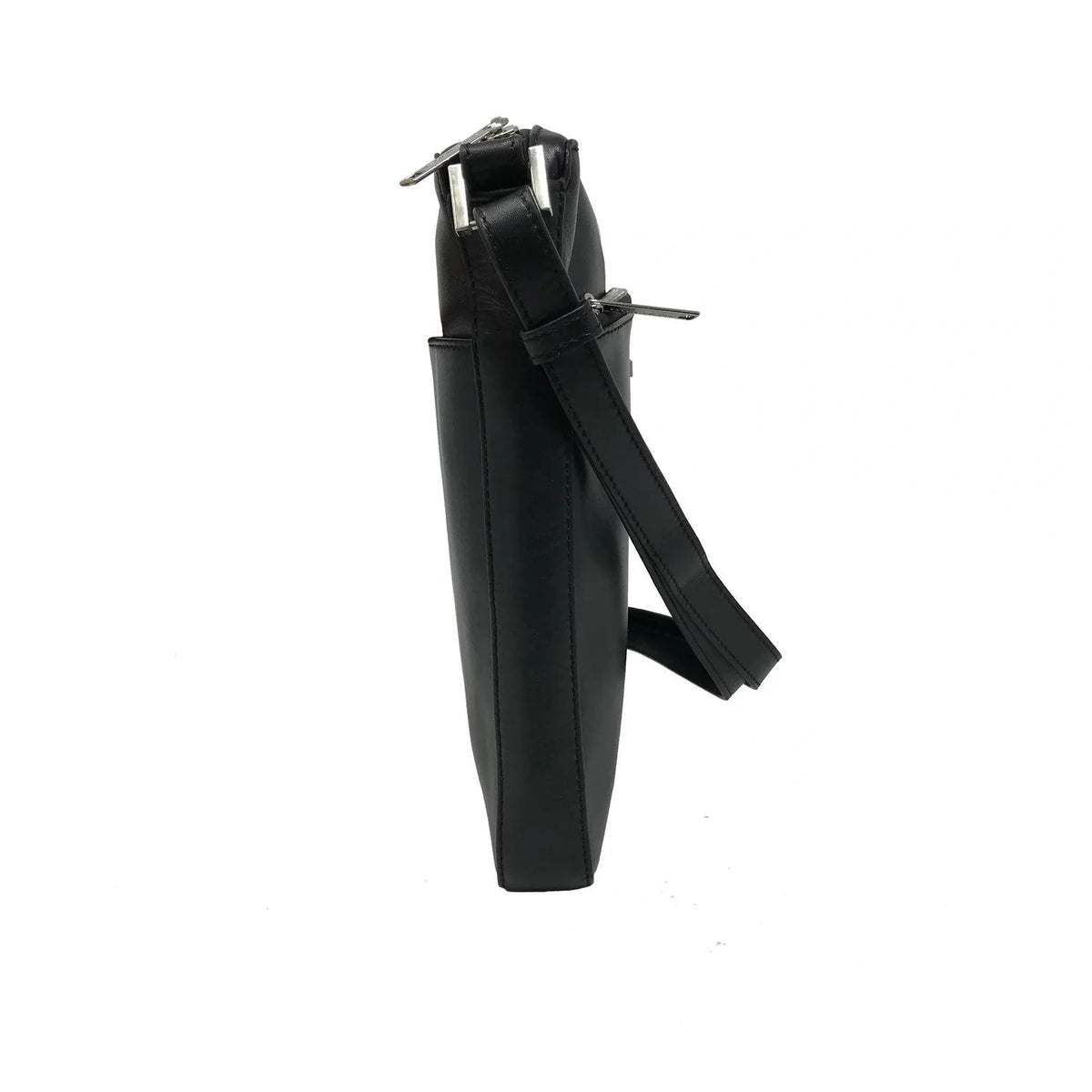 Sac à bandoulière Gisèle en cuir noir, vue de profil