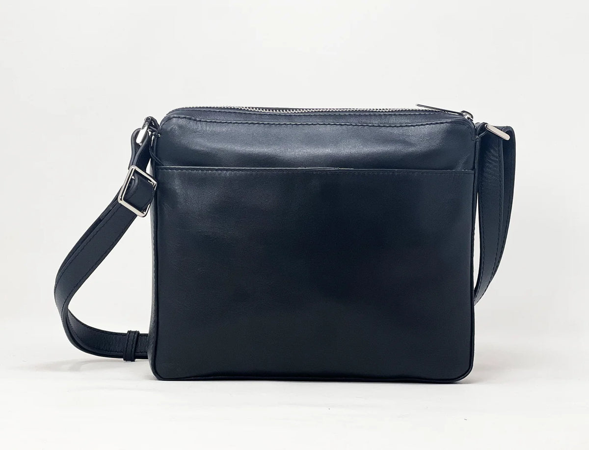 Sac à bandoulière Gisèle petit en cuir noir, vue arrière