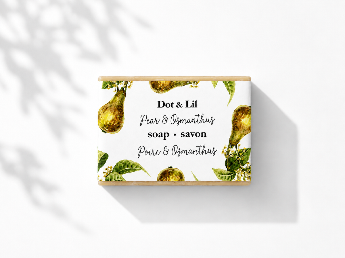 Savon en barre – Poire & osmanthus – 128 g de Dot & Lil – présentation du produit