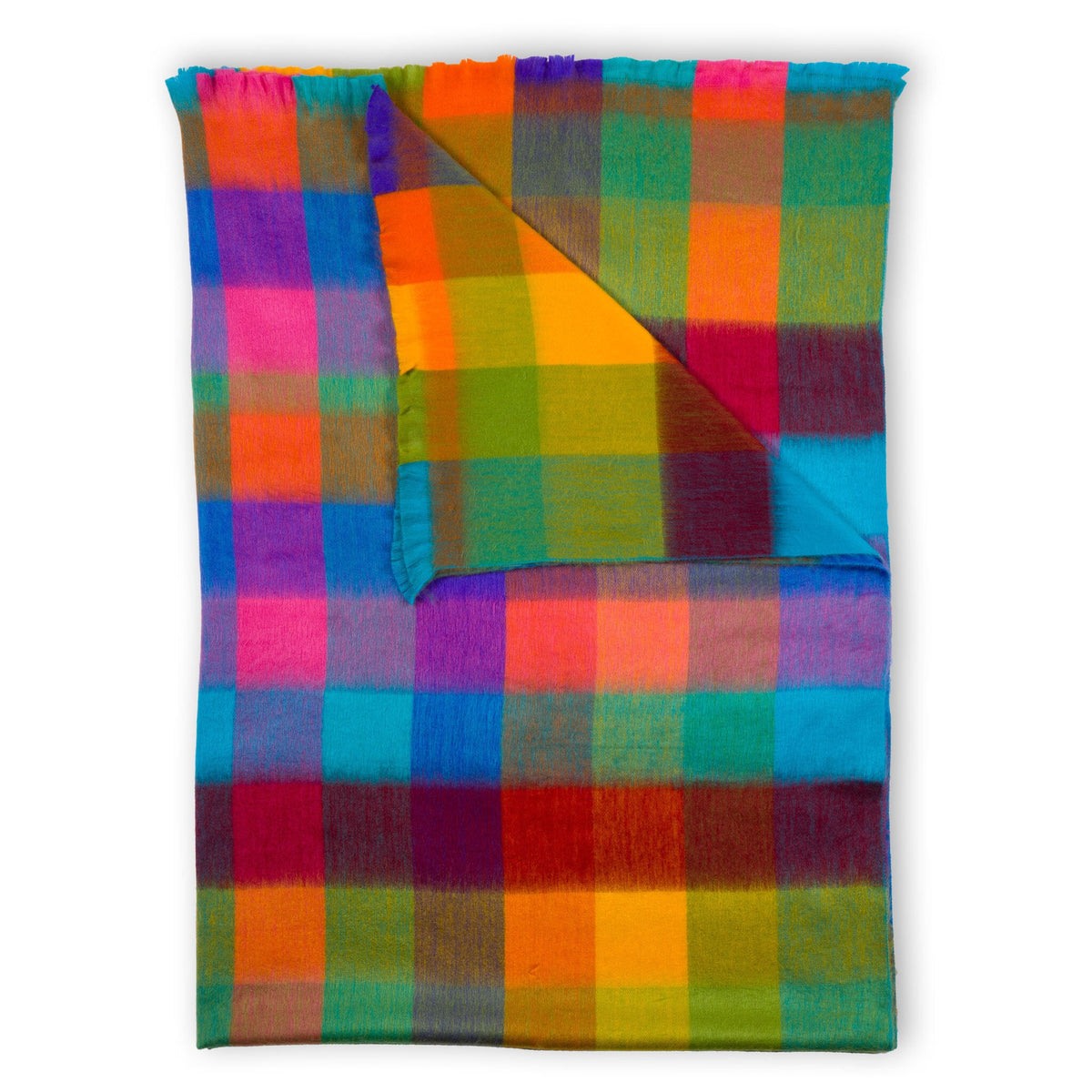 Jeté à franges en mélange d’alpaga – Carreaux multicolores – Pokoloko