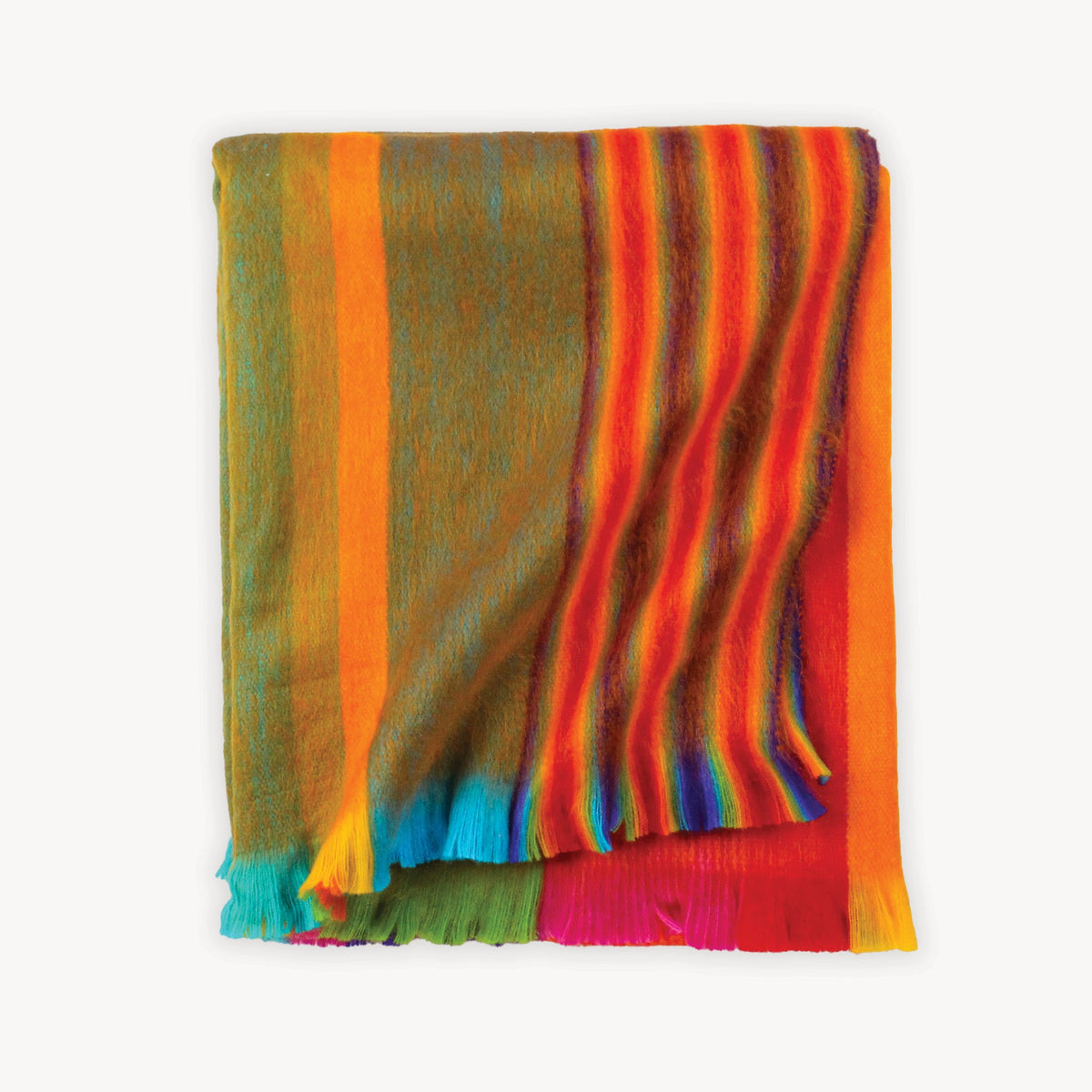 Jeté Sunrise en mélange d’alpaga – Rayures multicolores – Pokoloko