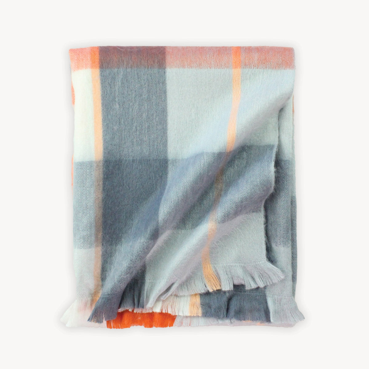 Grand jeté en mélange d’alpaga – Carreaux sienne et gris – Pokoloko