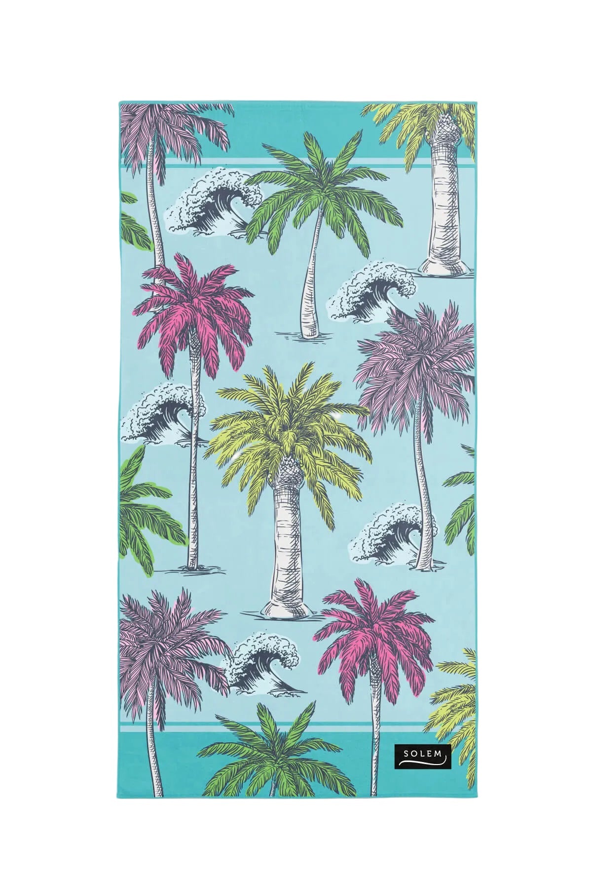 Serviette de plage Solem Brise tropicale XL, recto à palmiers colorés
