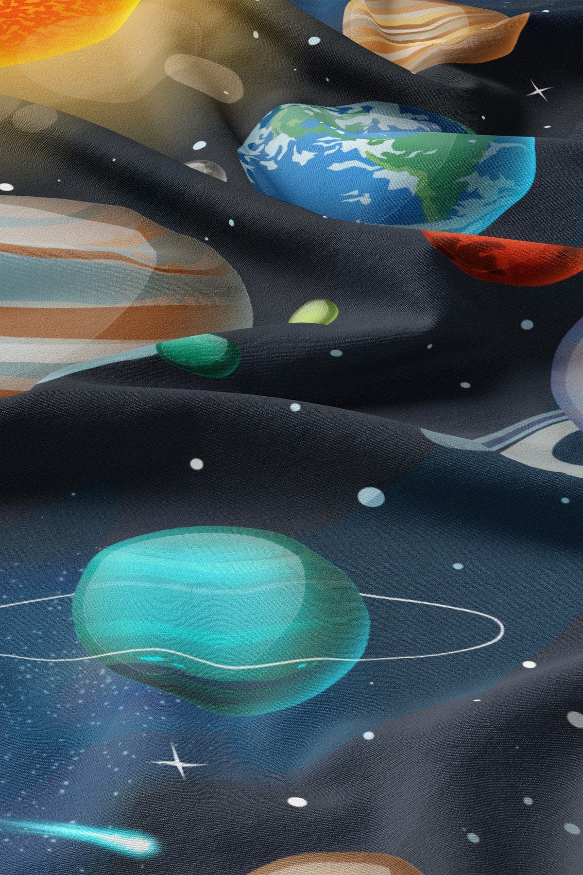Serviette de plage Solem Galaxie XL, détail du motif de planètes
