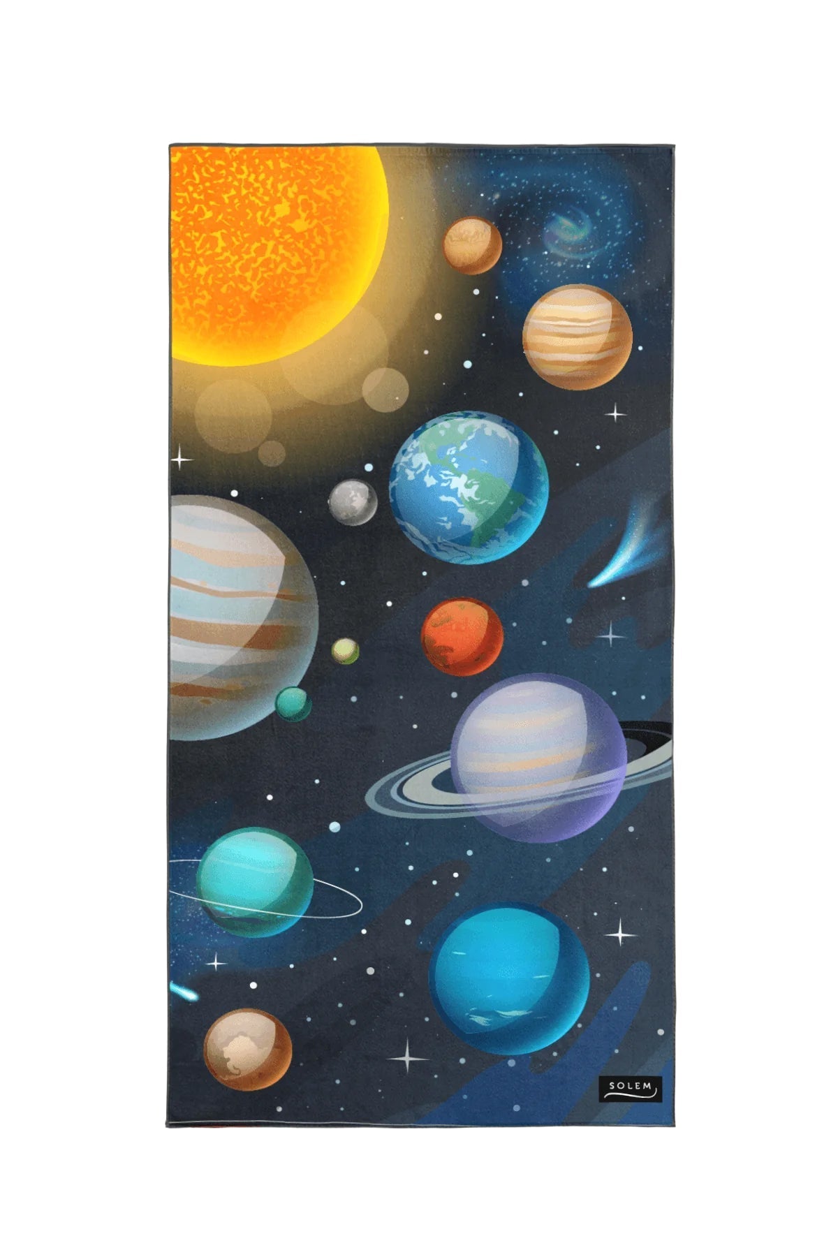 Serviette de plage Solem Galaxie XL, recto à planètes