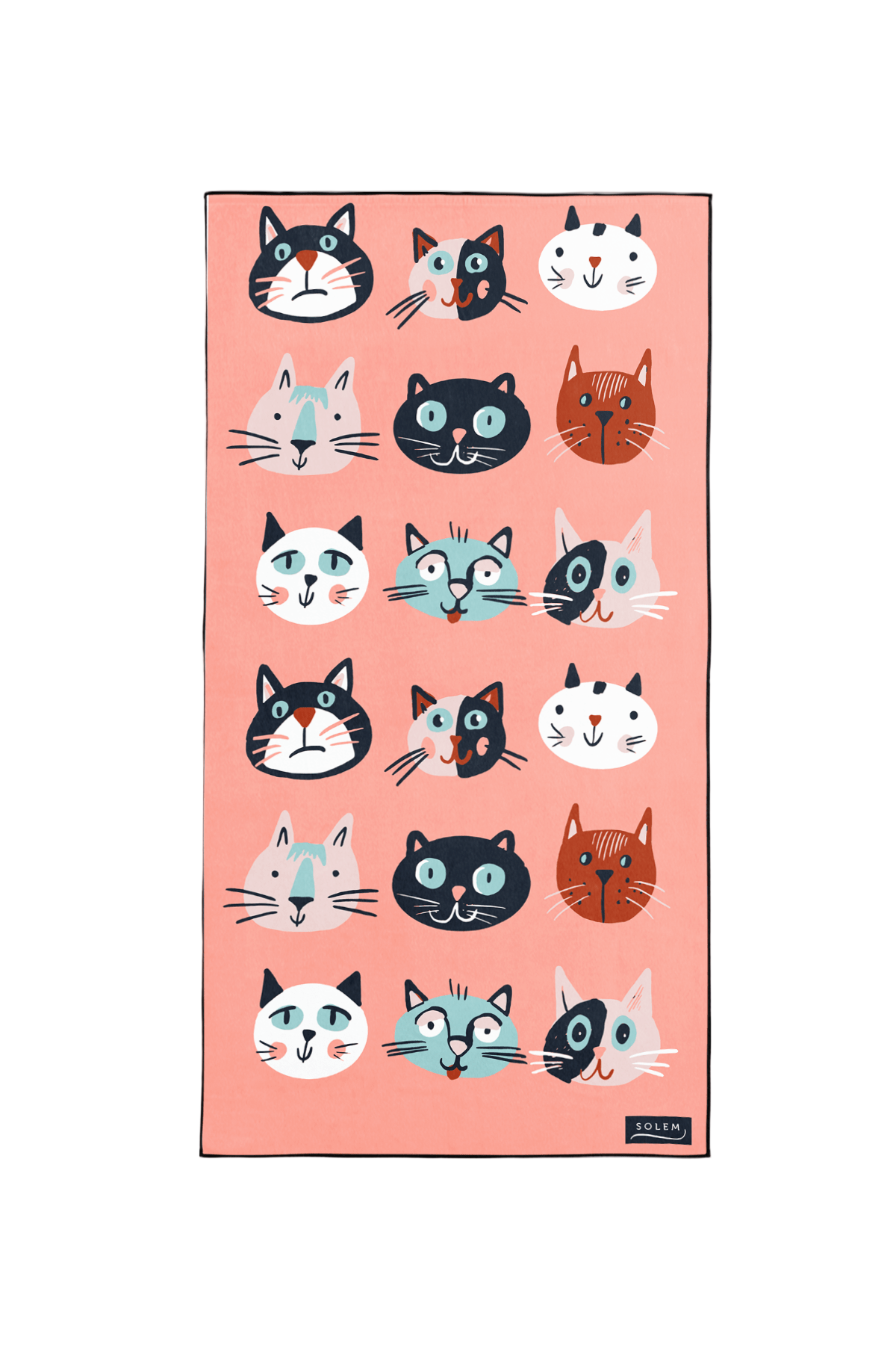 Serviette de plage Solem La Chat-l’Heureuse, recto à chats illustrés